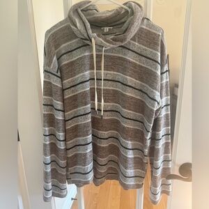 BKE Brown and Gray Striped cowl neck shirt. New without tags tags and extra soft